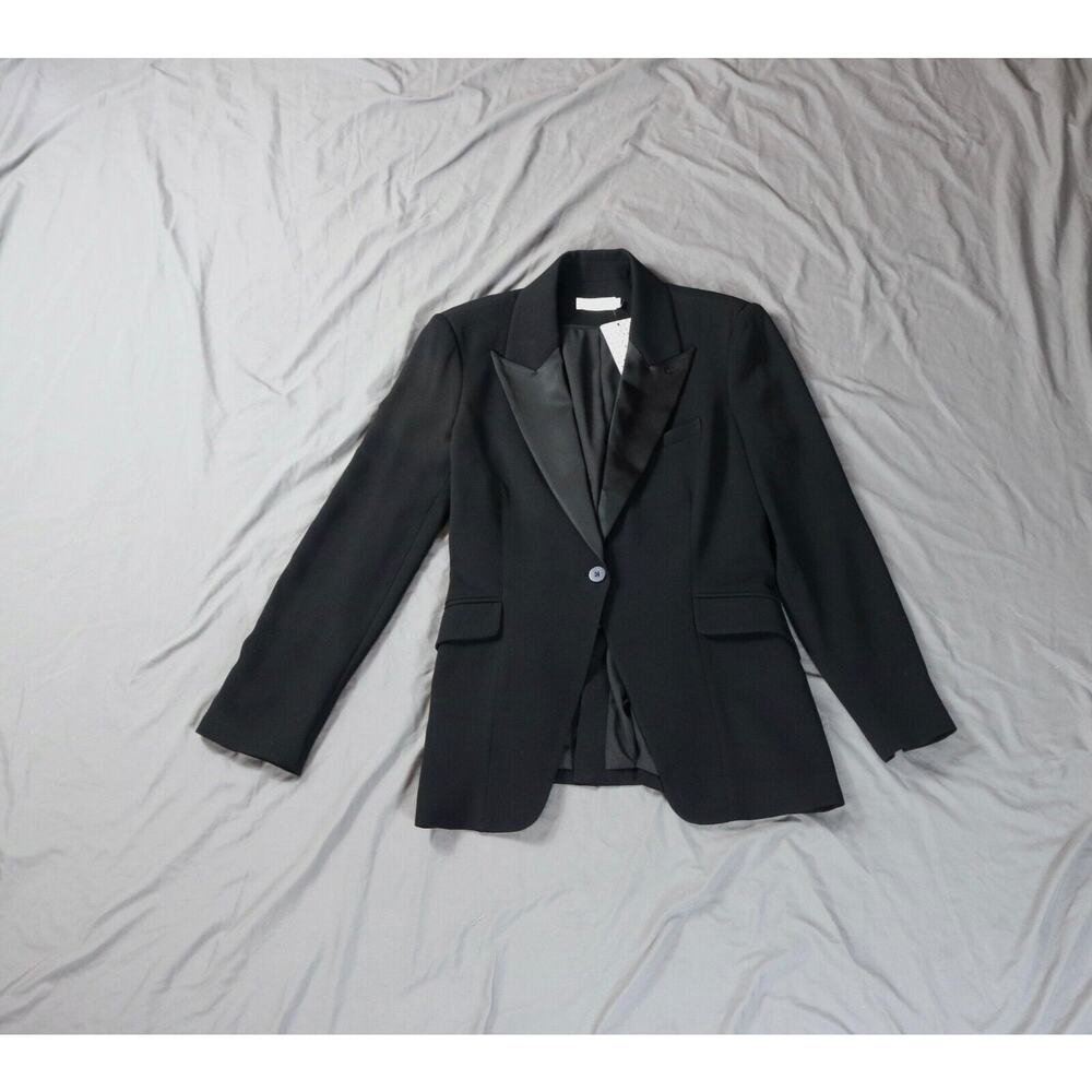 New Jonathan Simkhai Jacket Womens Sz 8 Black Tuxedo Jessie Crepe Blazer